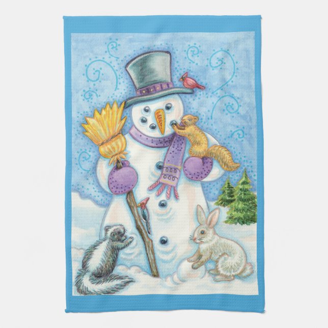 Linge De Cuisine Les mignons animaux construire un bonhomme de neig (Vertical)