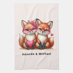 Linge De Cuisine Les mignons renards orange en amour