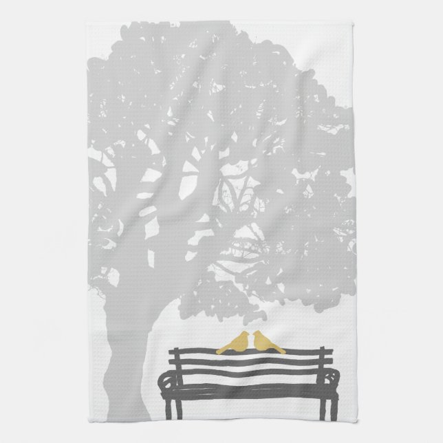 Linge De Cuisine Les oiseaux sur un Mariage de banc de parc (Vertical)