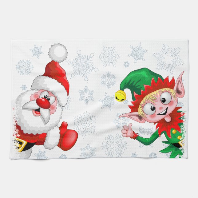 Linge De Cuisine Les personnages de Noël de père Noël et Elf (Horizontal)