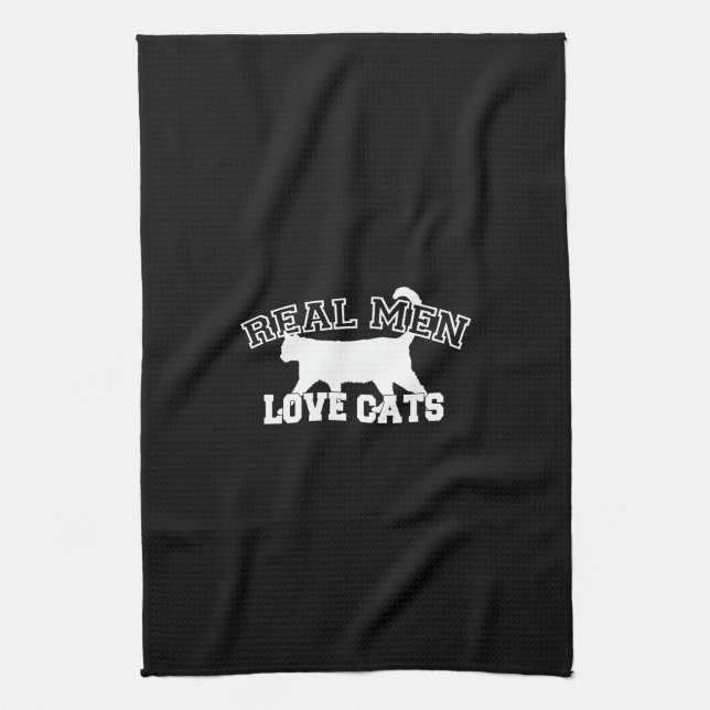 Linge De Cuisine Les vrais hommes aiment les chats Silhouette blanc (Vertical)