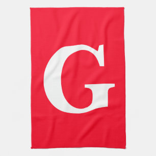 Linge De Cuisine Lettre initiale Monogramme Rouge Blanc Plaine Simp