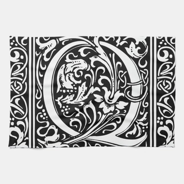 Linge De Cuisine Lettre Q Monogramme médiéval Art Nouveau (Horizontal)
