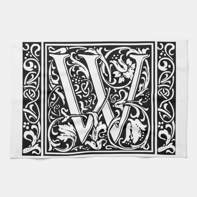 Linge De Cuisine Lettre W Monogramme médiéval Art Nouveau (Horizontal)