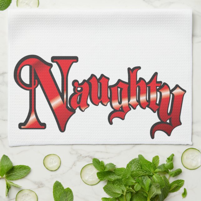 Linge De Cuisine Lettres rouges rétro Noël, Naughty ou Nice (Plié)