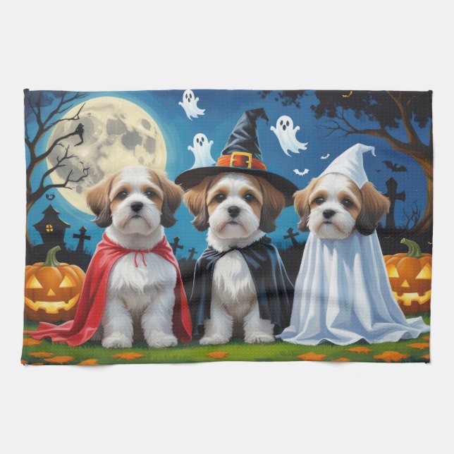 Linge De Cuisine Lhasa Apso Chiens Citrouille Halloween Funny (Horizontal)