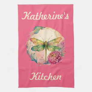 Linge De Cuisine Libellule florale élégante avec nom personnalisé