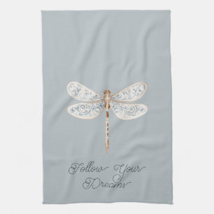 Linge De Cuisine Libellule grise bleue bronze blanc