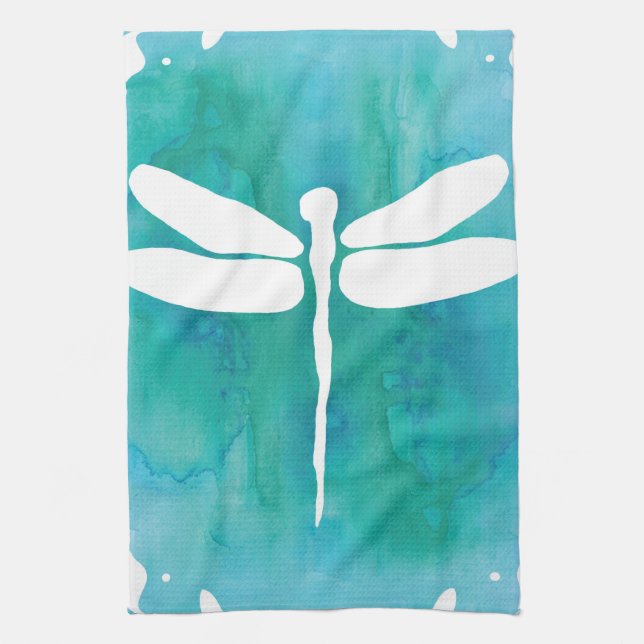 Linge De Cuisine Libellules blanches de bleu d'Aqua d'aquarelle de (Vertical)