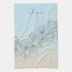 Linge De Cuisine Ligne d'art de coquillages côtiers