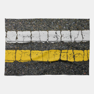 Linge De Cuisine Ligne double jaune blanc