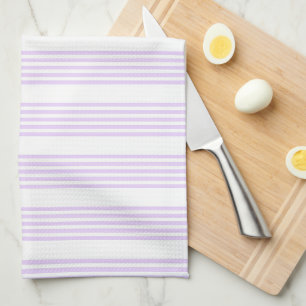 Linge De Cuisine Lilac violet et blanc cinq bandes motif