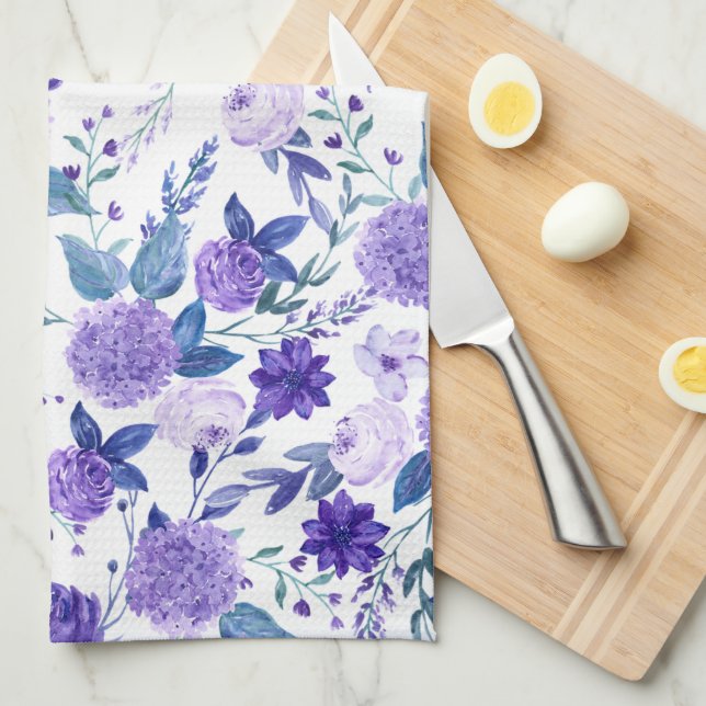 Linge De Cuisine Lilacs aquarelle (Quart Plié)