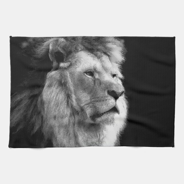Linge De Cuisine Lion noir blanc (Horizontal)