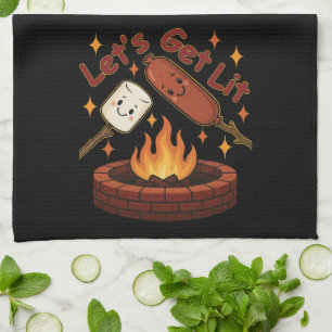 Linge De Cuisine Lit Firepit - mignon Marshmallow & Hot Dog