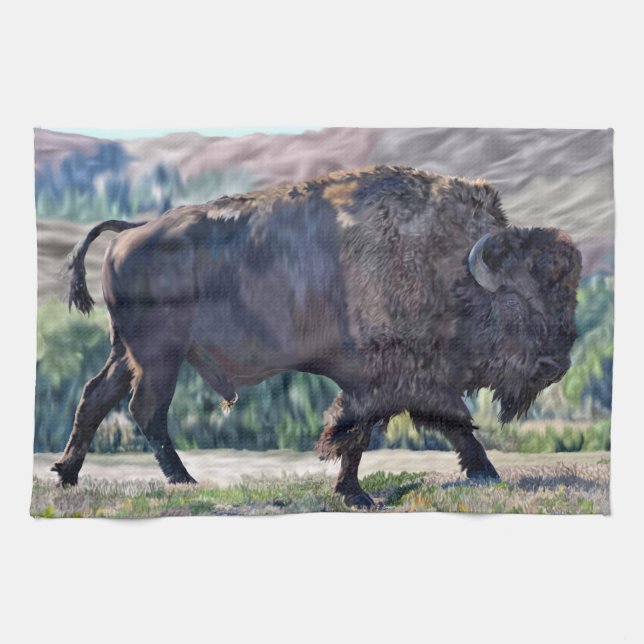 Linge De Cuisine L'itinérance de bison américain dans les prairies (Horizontal)