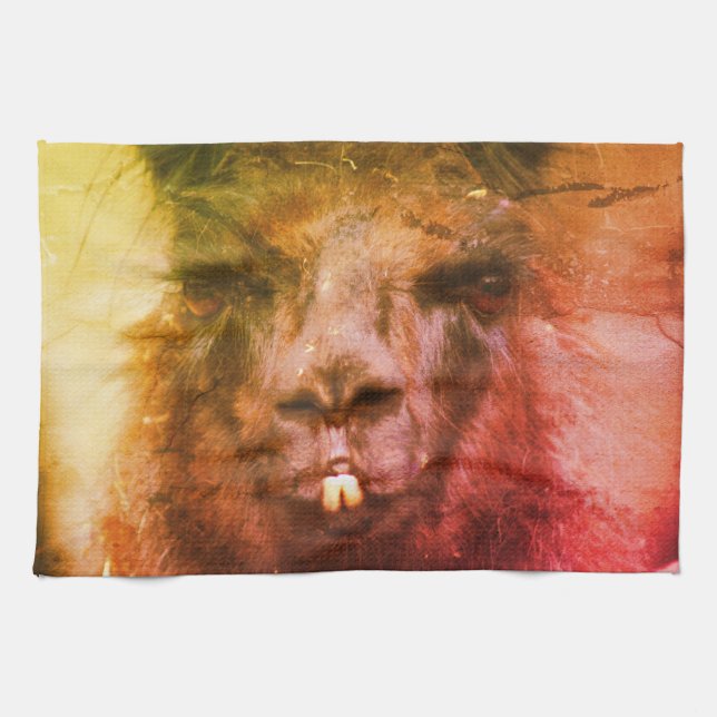 Linge De Cuisine Llama noire intense Visage gros vers le haut Abstr (Horizontal)