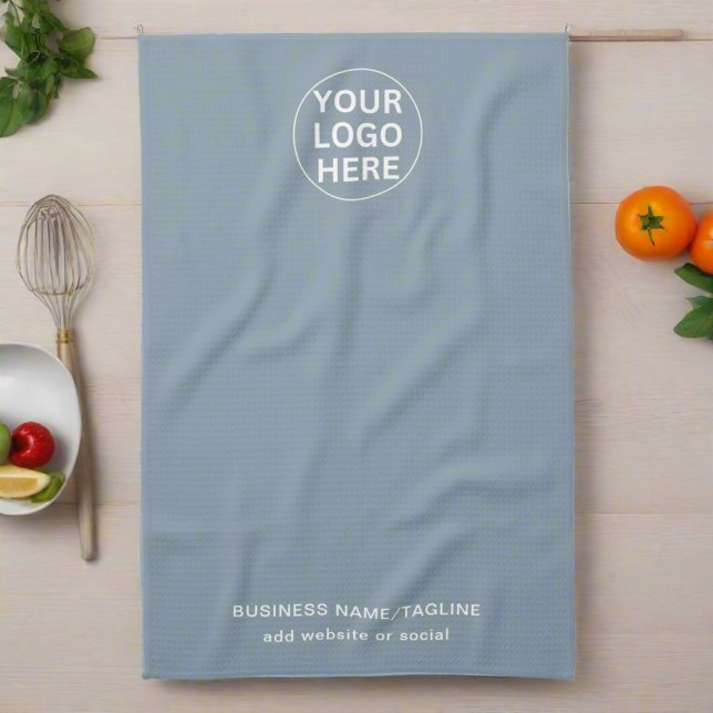 Linge De Cuisine Logo commercial et texte personnalisé Dusty Blue P (Créateur téléchargé)