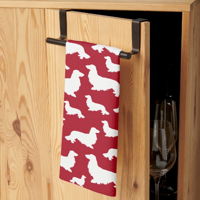Linge De Cuisine Longue Cheveux Dachshund Red Wiener Chien Serviett (Pliage en tiers)