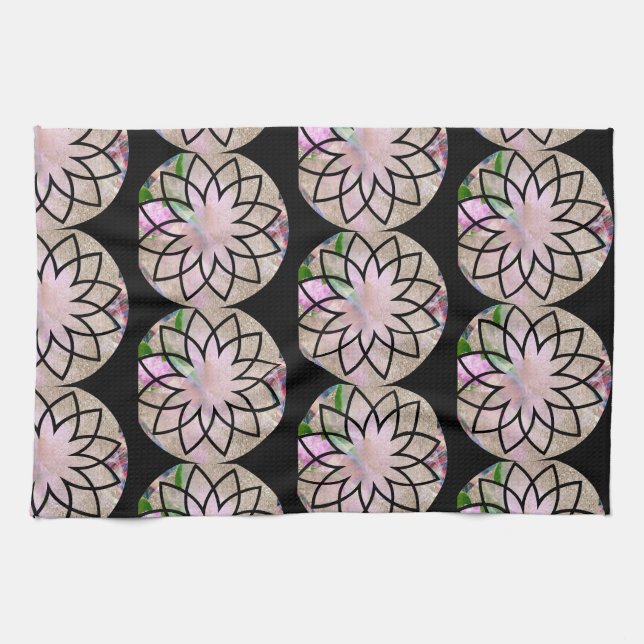 Linge De Cuisine Lotus Blossom Floral Springtime en rose pastel (Horizontal)