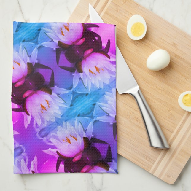 Linge De Cuisine Lotus Water Lily Flower Abstrait Art Motif (Quart Plié)