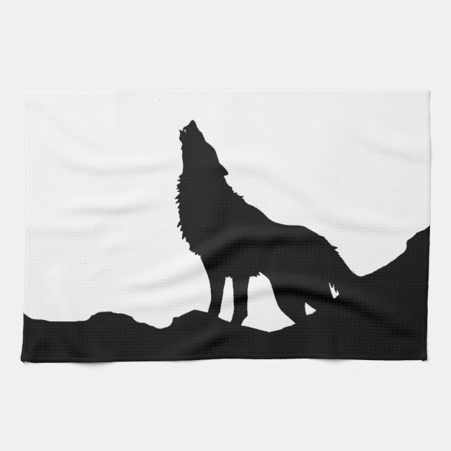 Linge De Cuisine Loup solitaire debout sur une colline (Horizontal)