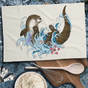 Linge De Cuisine Loutre de rivière fantaisiste bleue ludique éclabo