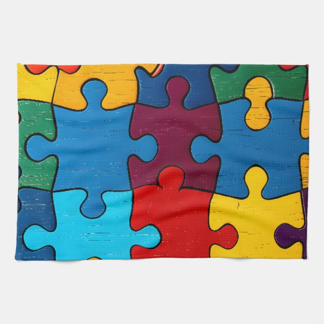 Linge De Cuisine Love Heart Puzzle Sensibilisation sur l'autisme d' (Horizontal)