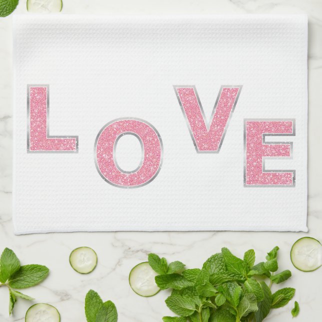 Linge De Cuisine Love Pink Silver Parties scintillant (Plié)