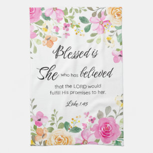 Linge De Cuisine Luc 1:45 Béni est Elle, Écriture Féminine Floral