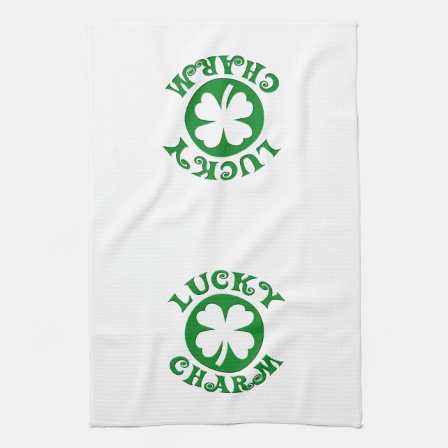 Linge De Cuisine Lucky Charm Cercle vert/blanc (Vertical)