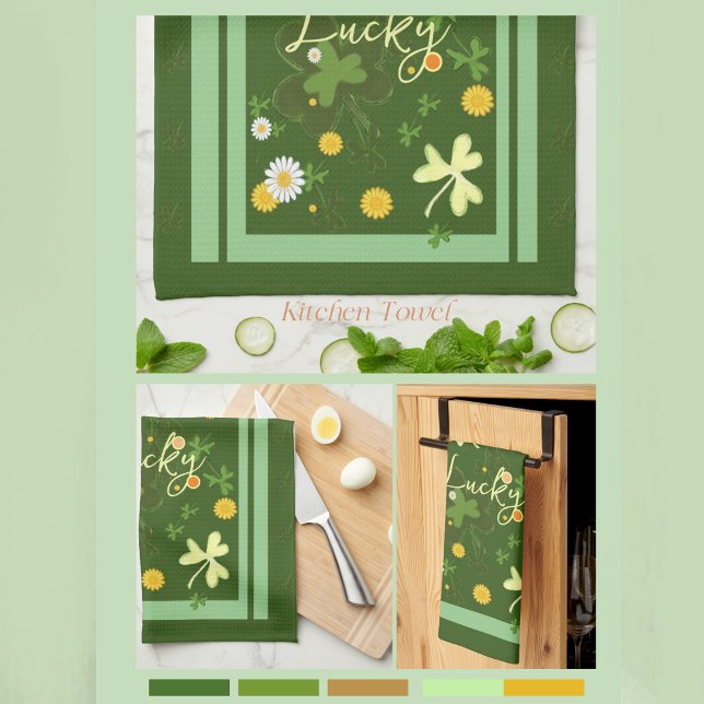Linge De Cuisine Lucky Shamrock avec Daises (Lucky Shamrock with Daises Kitchen Towel)