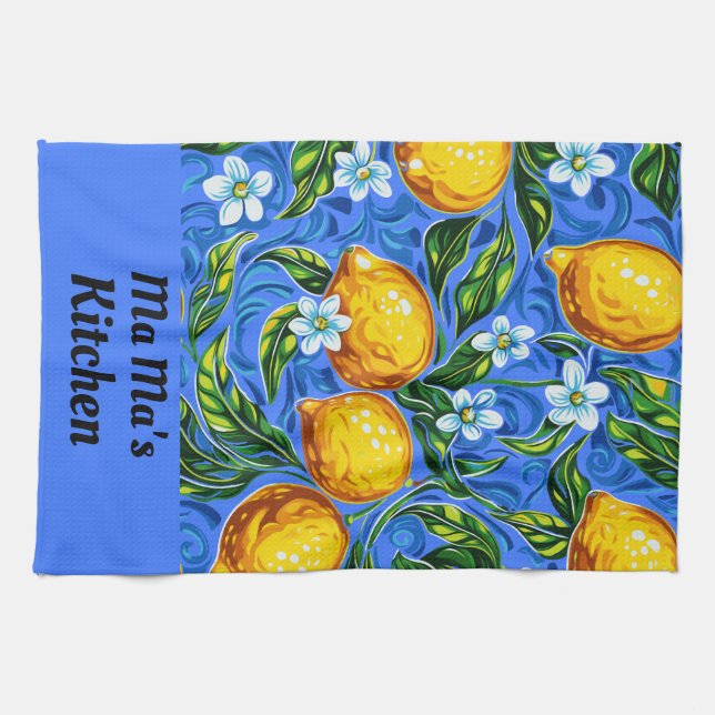 Linge De Cuisine Ma Ma's Kitchen bleu et jaune (Horizontal)