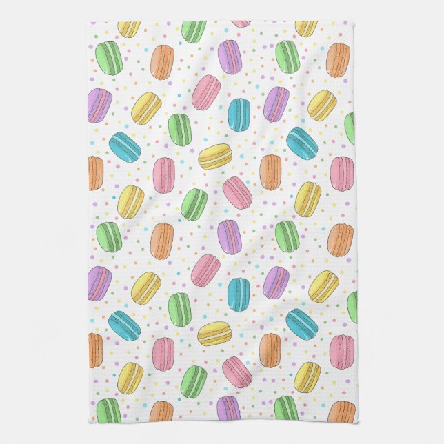 Linge De Cuisine Macarons français pastel rose jaune vert (Vertical)