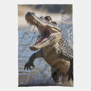 Linge De Cuisine Mâchoires effrayantes : Crocodile australien sauta