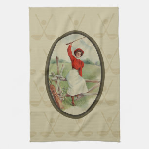 Linge De Cuisine Madame jouante au golf vintage Art (deux)