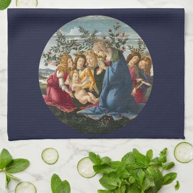 Linge De Cuisine Madonna Adoring Child with 5 Angels Botticelli (Plié)