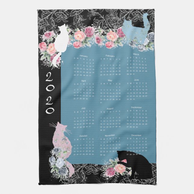 Linge De Cuisine Magnifique Kitty Rose Garden 2020 Calendar Towel (Vertical)