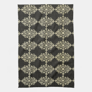 Linge De Cuisine Magnifique Vintage noir et crème floral, Damas