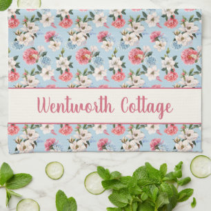 Linge De Cuisine Magnolias et Œillets sur Personnalisé Bleu