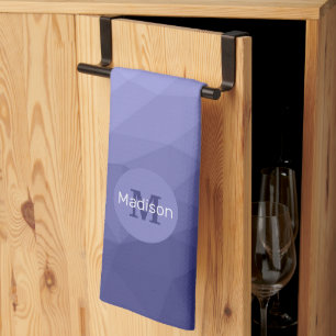 Linge De Cuisine Maille violet bleu gris foncé motif Monogramme