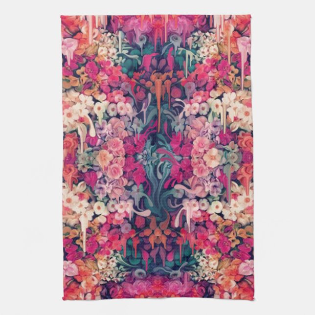 Linge De Cuisine M'aime peut-être, fondant le motif floral (Vertical)