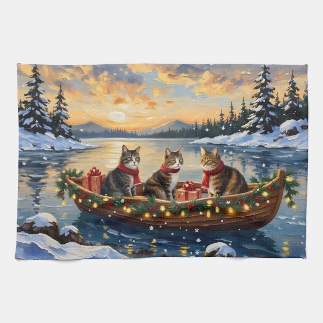 Linge De Cuisine Maine Coon Cat Christmas Boat Holiday (Horizontal)
