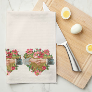 Linge De Cuisine Mains aux fleurs, Vintage Saint Valentin victorien