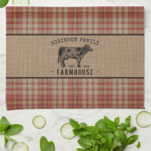 Linge De Cuisine Maison de ferme Russe Vache Rouge Plaid Burlap