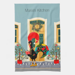 Linge De Cuisine Maison de Noël portugaise décorée avec un coq