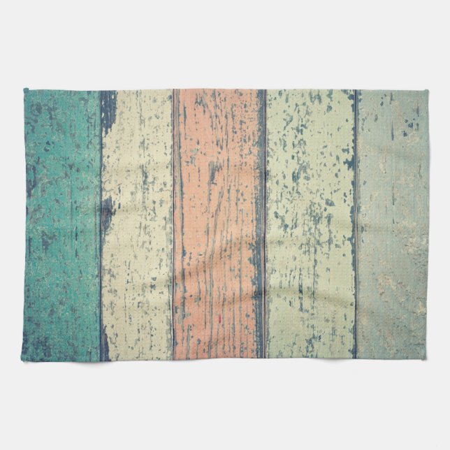 Linge De Cuisine Maison de plage en bois peint côté océan rayé (Horizontal)