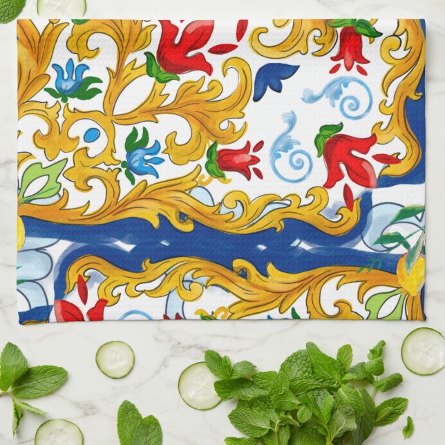Linge De Cuisine Majólica, estilo siciliano, lemons Apron (Plié)