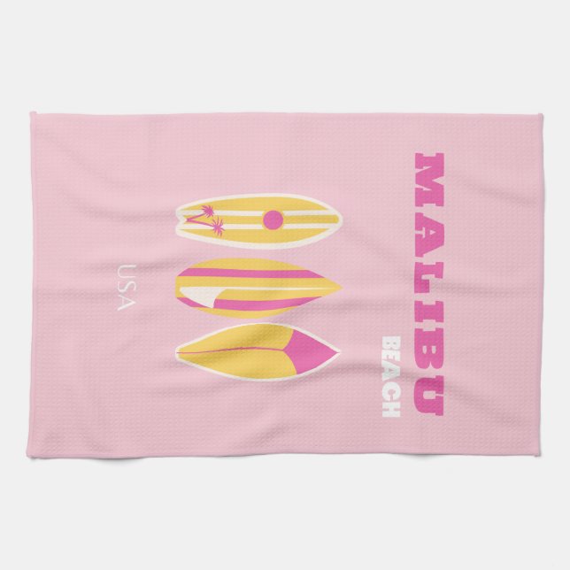Linge De Cuisine Malibu, Plage de Malibu, Preppy, Rose (Horizontal)