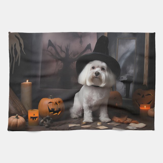 Linge De Cuisine Maltais Citrouille Halloween effroi (Horizontal)